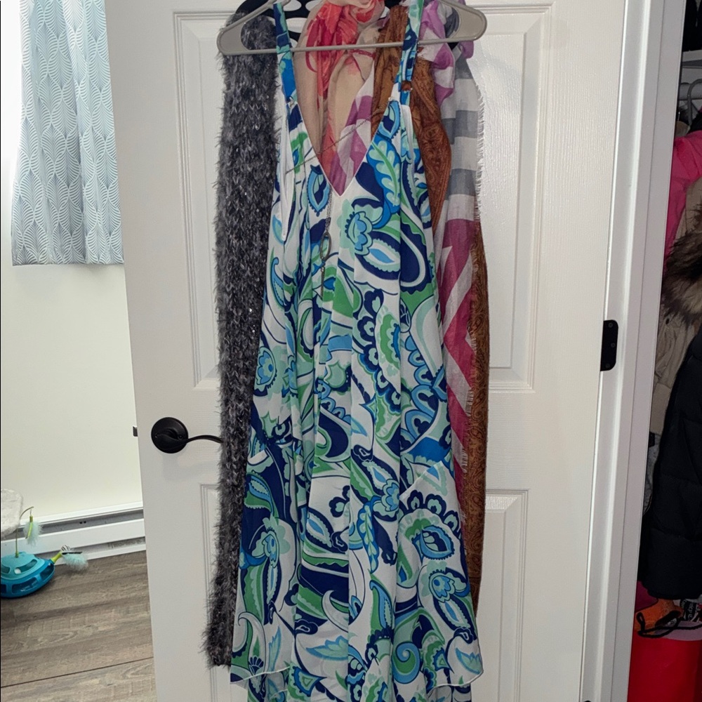Mlle Gabrielle Blue and Green Backless Dress